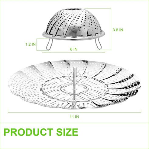 Vegetable Steamer Basket for Cooking, Stainless Steel Veggie Fish Food Steamer Basket, Folding Expandable Steamers to Fit Various Size Pot...