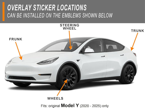 Logo Decal Overlay Stickers for Tesla Model Y (2020 to 2025), Standard Wrap, 11-pc Set (Deep Blue Metallic)...