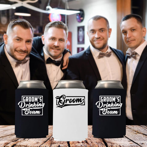 Veracco Groom's Drinking Team Can Coolie Holder Bachelor Party Wedding Favors Gift For Groomsmen Proposal (12, Wht Groom, Blk DT)...