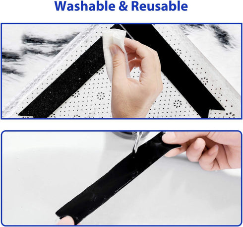 Rug Tape,16 Pcs Dual Sided Washable Removable Rug Stopper Grip Your Area Rug, Non Slip Adhesive Prevent Curl for Hardwood Floors Grip Carpet Corne...