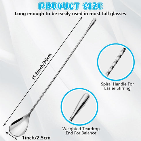 8 PCS 12 Inch Bar Spoon Stainless Steel Spiral Pattern Bar Long Spoon Drink Stirrers Cocktail Spoon, Mixing Spoons Stir Sticks for Coffee Bar Acce...