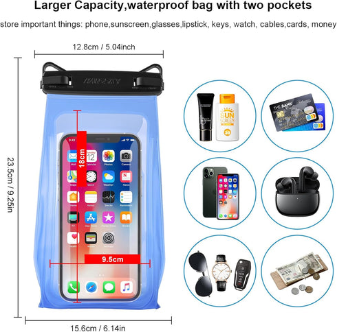 Large Capacity Waterproof Phone Pouch Floating, Waterproof Bag Case for iPhone 15 14 13 12 11 Pro Max X XR 8 Plus Samsung Up to 6.9'', IPX8 Water ...