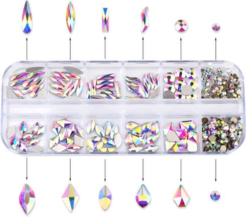 AD Beads 300 Pieces Flat Back Gems 11 Shapes Crystal Rhinestones 12 Sizes Rhinestones for Crafts Nail Face Art Clothes Shoes Bags DIY(Clear AB)...