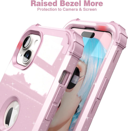 IDweel for iPhone 15 Plus Case with Screen Protector,Luxury 3 in 1 Shockproof Slim Fit Hybrid Heavy Duty Protection Glitter Hard PC Cover Soft Sil...