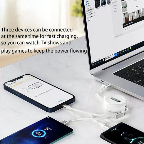 3 in 1 Charging Cable, USB Fast Charging, Retractable Cable (39.4" / 100cm) Three Universal Ports (/Type-C/Micro USB) Uses Car Office Home(Black)...