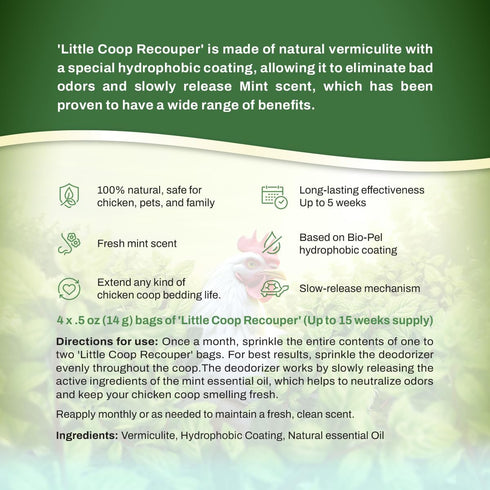 Little Coop Recouper | a New Generation Of Urban Chicken Coop Deodorizer | Unique Formula for Slow Release | Natural Fresh Scent | Up to 15 Weeks ...