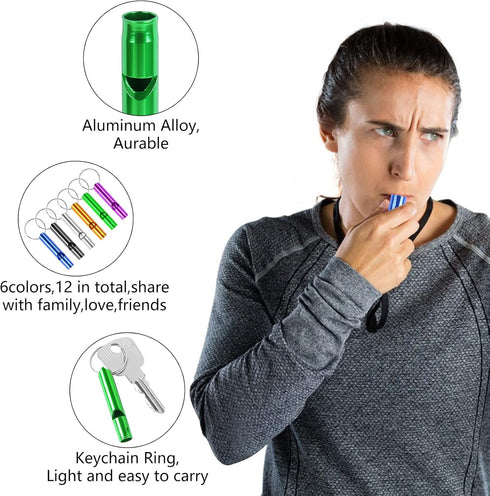12 pcs Emergency Whistle with Key Chain, Aluminum Extra Loud Safety Survival Whistle Keychain for Outdoor Sports Camping Hiking Boating Hunting, 6...