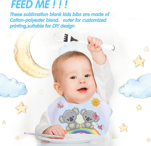 12 Pieces Sublimation Blank Baby Bib Heat Press White Baby Bib Printable Reusable Dribbler Bib Stain and Odor Resistant Feeder Drool Bib for Infan...