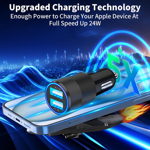 USB Car Charger, Rombica 3Pack 4.8A USB Car Charger Fast Charging Adapter, Dual USB Car Power Cigarette Lighter Charger for iPhone 15 14 13 12 11 ...