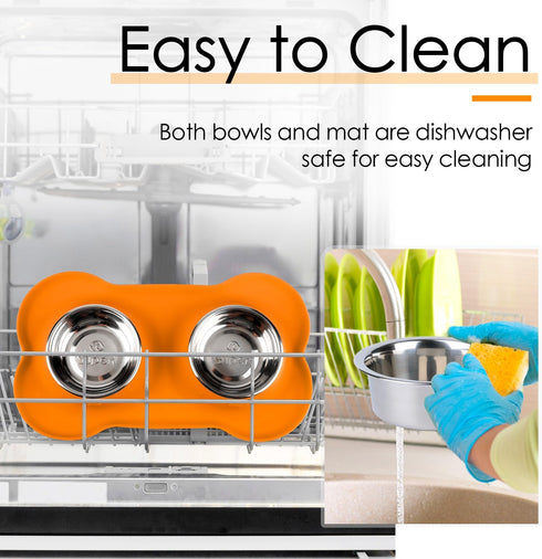 SUPERDESIGN Dog Bowls 2 Stainless Steel Puppies Bowl with No Spill Non-Skid Silicone Mat Pet Water and Food Feeder Bowls for Feeding Small Medium ...