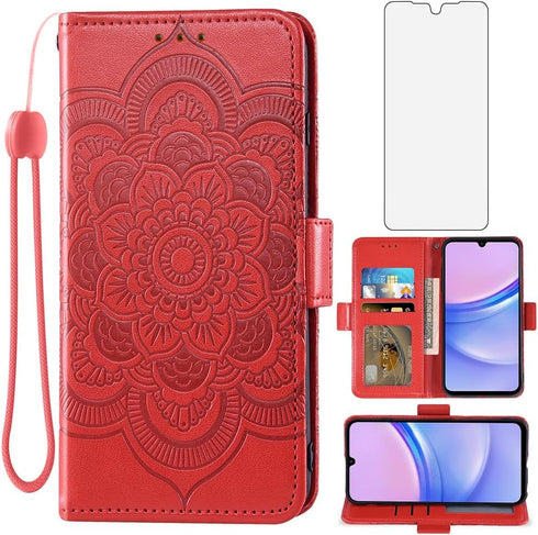 Asuwish Phone Case for Samsung Galaxy A15 5G Wallet Cover with Tempered Glass Screen Protector and Leather Flip Credit Card Holder Stand Lanyard W...