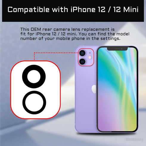 2 Sets for iPhone 12 OEM Rear Camera Lens with Dual-Sided Adhesive Replacement for iPhone 12 Mini Rear Camera Lens for iPhone12 with Repair Kit Fi...