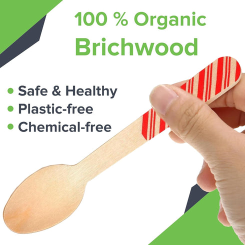 Red And Green Striped Candy Cane Christmas Wooden Spoons. Pack of 100 Count. 6.25 Inches Wooden Eco-Friendly Spoons....