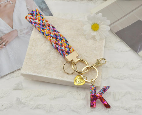 Wristlet Keychain with Initial Letter Colourful Braided Cute Wrist Lanyards Strap for Keys Wallet Handbag Phone...