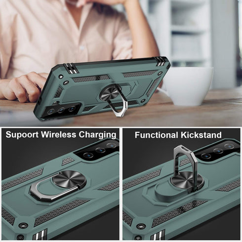 IKAZZ for Galaxy S21 Plus Case,Military Grade Shockproof Heavy Duty Protective Phone Cover Pass 16ft Drop Test with Magnetic Kickstand Car Mount H...
