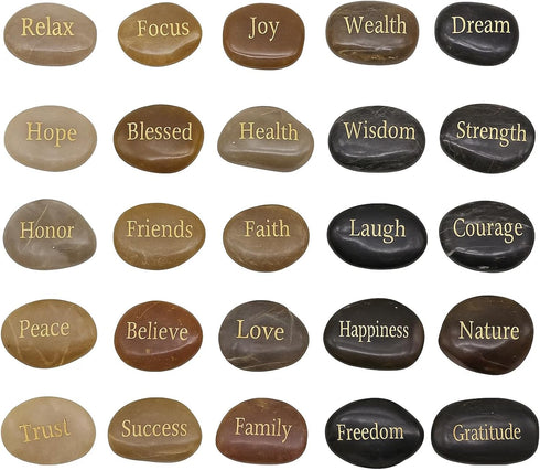 BigOtters Rocks with Inspirational Words, 25 Different Words Encouragement Gratitude Rocks for Meditation Birthday Graduation Gift...