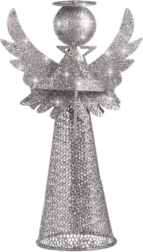 PRETYZOOM Christmas Silver Angel Tree Topper Exquisite Glitter 3D Angel Figure Tree Topper Ornament for Party Home Mall Xmas Tree Favor...