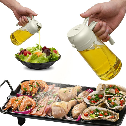 Olive Oil Dispenser Bottle, 2 in 1 Oil Dispenser for Kitchen, 17oz/500ml Glass Olive Oil Dispenser With Pourer, Oil Dispenser Bottle, Oil Sprayer ...