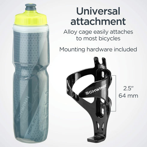 Schwinn Reflective Insulated Water Bottle and Bottle Holder Combo, Holds 26 Oz or 750 ml, BPA-Free Squeeze Sport Bottle with Easy to Attach Polyme...