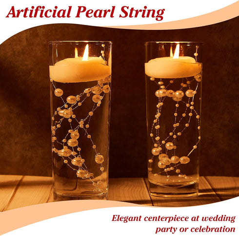 Geosar 48 Pcs Artificial Pearls Strings for Floating Candles Faux Vase Fillers Decorative Bead Garlands for Wedding Table Centerpieces Decorations...
