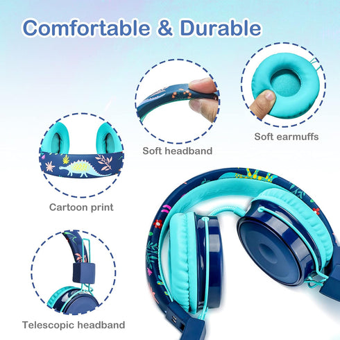 okcsc B2 Kids Cartoon Headphones with Mic, 85dB Safe Volume Limited On-Ear Headset for Kids Girls Boys, Foldable Adjustable 3.5mm Jack Stereo Wire...
