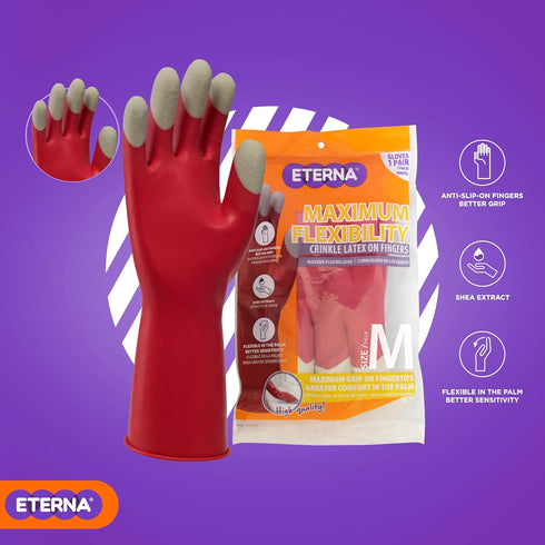 ETERNA Maximum Flexibility Gloves, Size M, Gloves for Kitchen, Laundry and Household Cleaning, Anti-Slip on Fingers, Better Grip, Shea Extract 2.3...