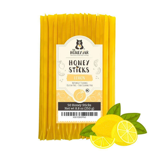 The Honey Jar Lemon Flavored Honey Sticks - Pure Honey Straws For Tea, Coffee, or a Healthy Treat - One Teaspoon of Flavored Honey Per Stick - Mad...