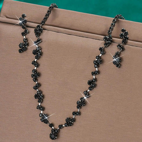 Unicra Black Rhinestone Necklace Earrings Set Bridal Wedding Jewelry Sets Crystal Choker Necklace Prom Costume Jewelry Set for Women and Brides...