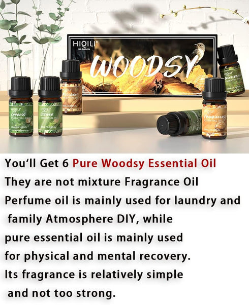 HIQILI 100% Pure Woodsy Essential Oil Set, 6x10ml, Cedarwood, Wintergreen, Frankincense, Vetiver, Rosewood, Cypress - Aromatherapy, Massage, Skin ...