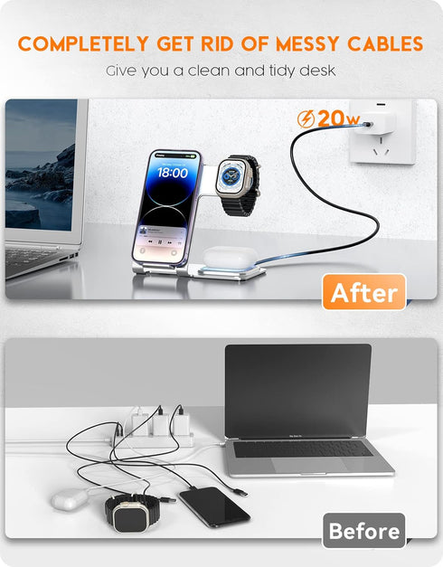Wireless Charger, 3 in 1 Wireless Charging Station for Apple, Ultra-Thin Aluminum Alloy Charger for iPhone14/13/12/11/X/8 Series, for Apple Watch ...