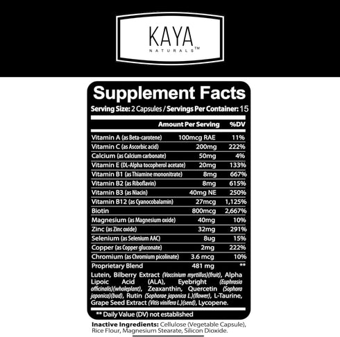 Kaya Naturals Eye Health Supplement, Lutein and Zeaxanthin, Vision Health, Eye Strain Support 800 mg Vitamin Supplement 30 Capsules...