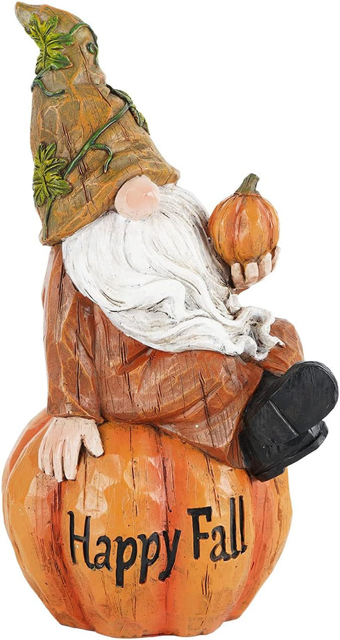 Topadorn Fall Garden Gnome Figurine Sitting on Pumpkin Statue Autumn Harvest Garden Gnomes Statue Figurine for Patio Yard Lawn Porch Decoration?Ha...