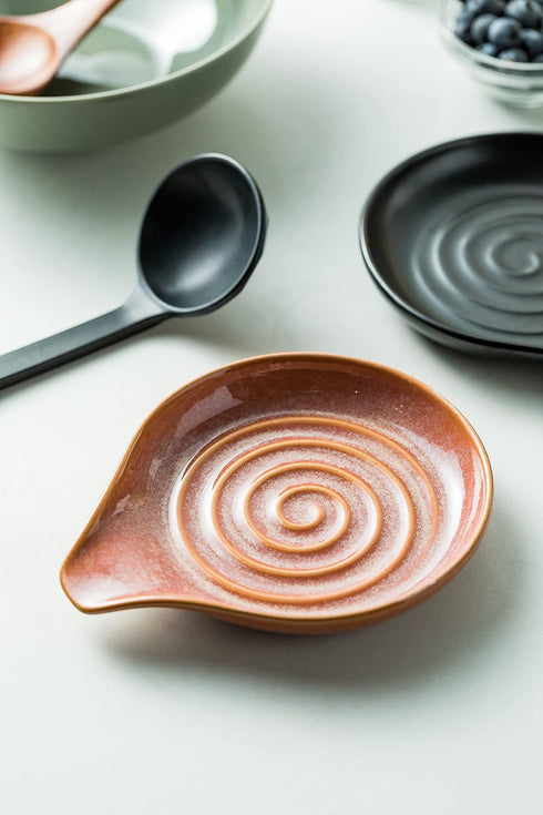 Spoon Rest, Ceramic Cooking Spoon Holder for Kitchen Counter, Large Utensil Rest for Spoons, Ladles, Tongs, Spatula, 5 Inches (Reactive Red Glazed...