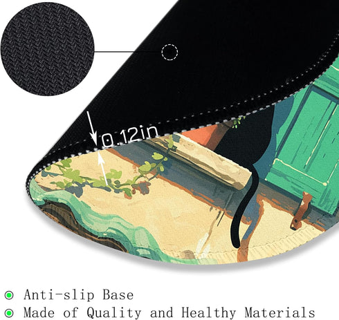Gctriki Anime Black Cat Mouse Pad, Cute Computer Mouse Pads for Desk, Funny Round Mousepad for Laptop Gaming Stitched Edge Non-Slip Rubber Base Cu...