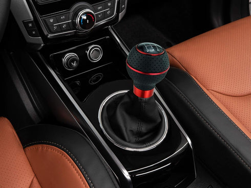 Abfer 5 Speed Shift Knobs Leather Shifter Knob Car Gear Shifting Lever Extension Fit Most Automatic Manual Vehicle (Red Line)...