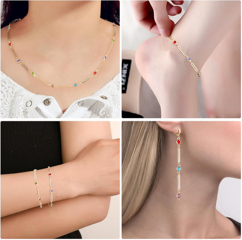 ANCIRS 16.4 Feet/5 Meters Paperclip Chain for DIY Jewelry Making with 70pcs Gold Jump Rings & 20pcs Lobster Clasps, Rhinestone Cable Chain Link fo...
