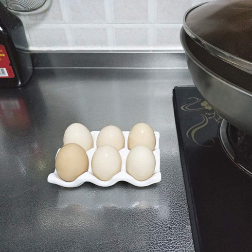Ceramic Egg Holder Egg Tray Porcelain Fresh Egg Holder for Fridge Countertop Kitchen Storage Half Dozen 6 Cups (White)...