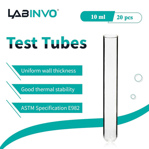 10ml Glass Round Bottom Test Tubes, Thickness 1.0, 16x100mm, Pack of 20, IN-TTG10...