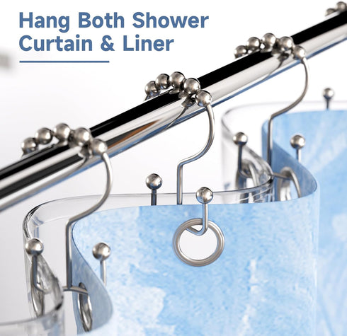 Titanker Shower Curtain Hooks Rings, Rust Resistant Metal Double Glide Shower Hooks Rings for Bathroom Shower Rods Curtains, Set of 12 Hooks - Nic...