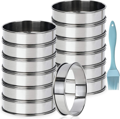 12 Pack 4 Inch Metal English Muffin Rings Double Rolled Nonstick Pastry Ring Mold Stainless Steel Muffin Tart Rings Round Muffin Crumpet Rings wit...