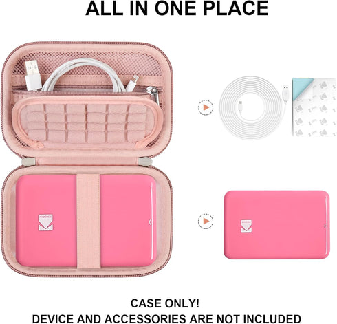 Hard Carrying Case for KODAK Step Color Instant Photo Printer, Wireless Bluetooth Portable Smartphone Printer, Zipper Mesh Pocket for USB Cable, P...