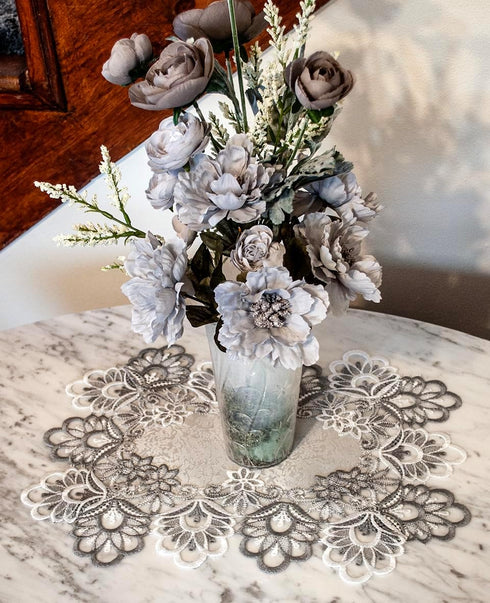 Silver Gray European Lace and Antique Fabric Placemats, Doilies (12Wx18L Set of 2)...