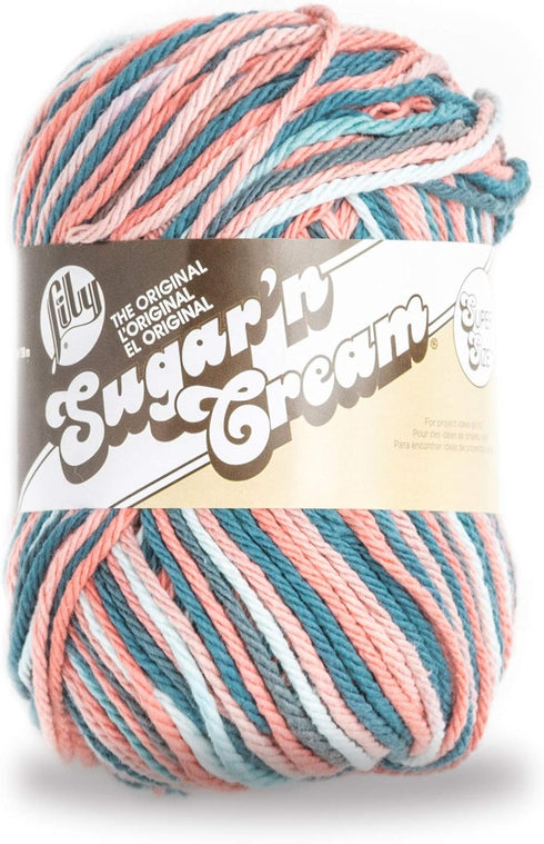 Lily Sugar'n Cream Super Size Ombres Yarn, 3 oz, Coral Seas Ombre, 1 Ball......
