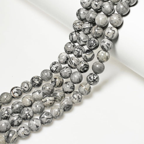 AAA Natural Map Stone Beads Gray Picasso Stone Beads for DIY Bracelet Making 15" (6mm)...