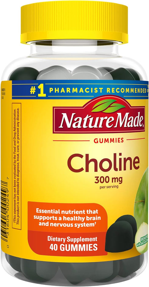 Nature Made Choline Supplements, Supports Liver Health, Nervous System Function and Brain Health, 40 Vegan Gummies, 20 Day Supply...