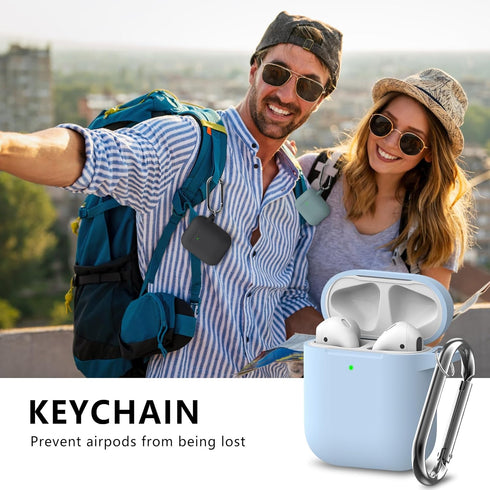 AirPods Case Cover 2&1 with Cleaner Kit,Soft Silicone Protective Cover for Apple AirPods 2nd/1st Generation Charging Case with Keychain,Shockproof...