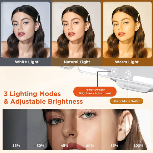Travel Makeup Mirror, Rechargeable 1X/3X/5X Magnifying Trifold Makeup Mirror with Lights, 3 Color Lights, Touch Control Lighted Vanity Compact Mir...