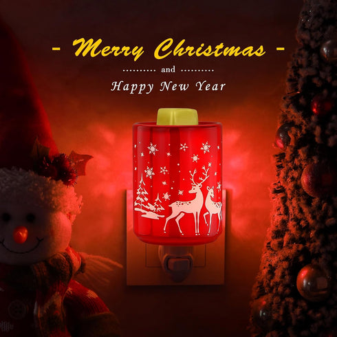 STAR MOON Pluggable Fragrance Ceramic Wax Melt Night Light Warmer for Christmas Decoration No fire Hazard Packed with Two Bulbs - Abrasive Red Rei...