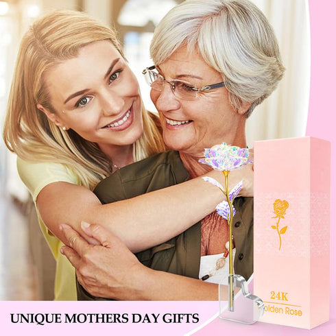 Beferr Gifts for Women Mom Galaxy Rose Glass Crystal Flowers with Heart-Shaped Base Eternal Roses Forever Flowers Mother's Birthday Gifts for Gran...