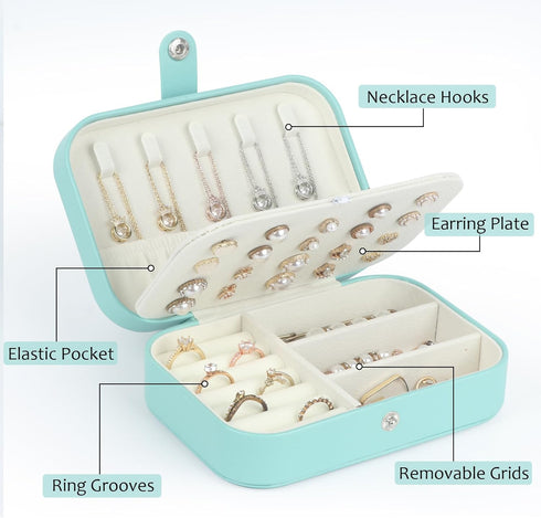Travel Jewelry Box, PU Leather Small Jewelry Organizer for Women Girls,Portable Mini Travel Case Display Storage Holder Boxes for Stud Earrings, R...